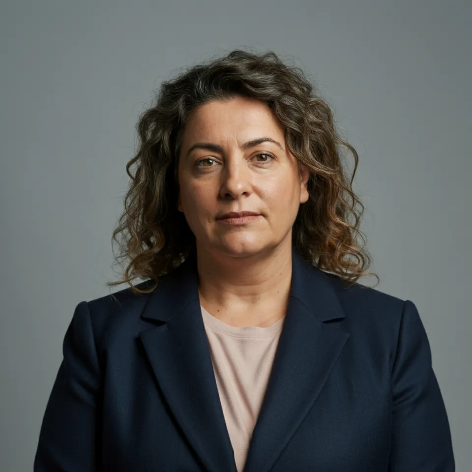 Mulher adulta com óculos e cabelo encaracolado